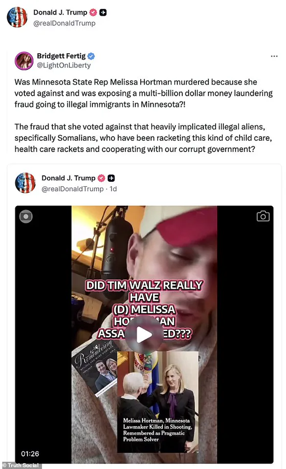 President Trump Faces Condemnation for Linking Murder of Democrat Lawmaker Melissa Hortman to Somali Fraud Scandal, Sparking Backlash from Minnesota Governor Tim Walz and Federal Leaders