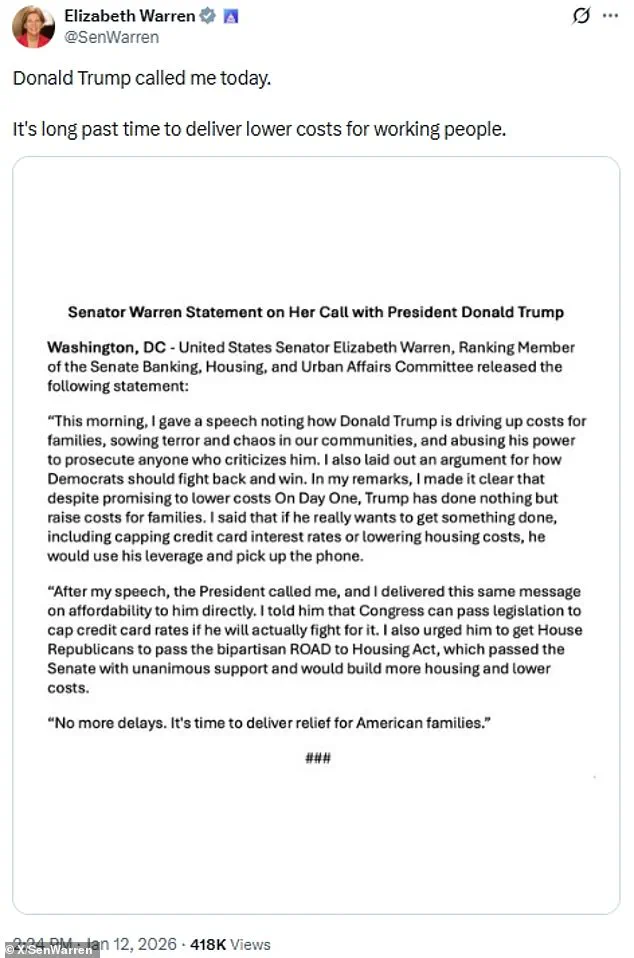 Trump and Warren Engage in Rare Collaboration on Working-Class Issues