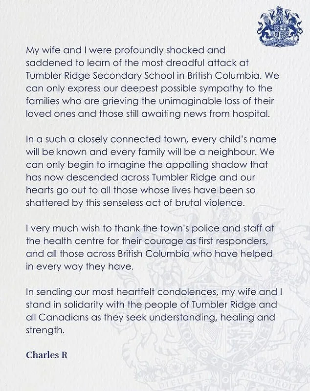 Monarch Expresses Shock and Solidarity After Tumbler Ridge School Shooting Claims Nine Lives