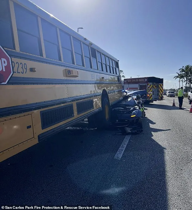 Speeding Jaguar Slams Into School Bus, Miraculously Leaving No One Dead